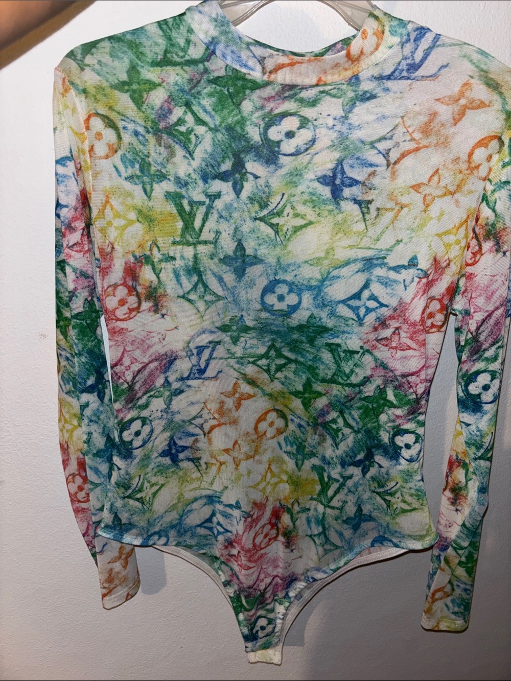 Long-Sleeve Multicolor Logo-Print Bodysuit NWOT